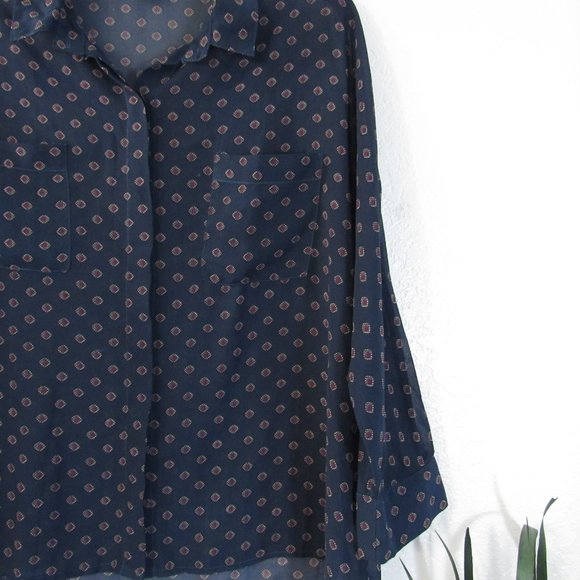 Womens Top Sz M Semi Sheer Button Front 3/4 Sleeve - Picture 5 of 11